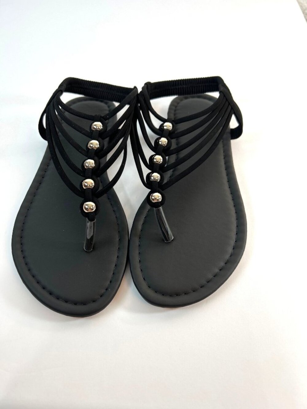 Whaleco Womens Sandals Black Gold Bead Accents Velvet Like Top Size 6 1/2 NWOT